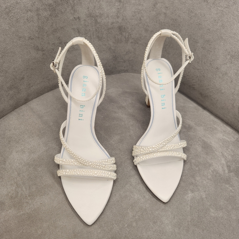 Gianni Bini Dress Sandals 10 White Pearls Beaded Fitztwo Strappy Heeled New $110